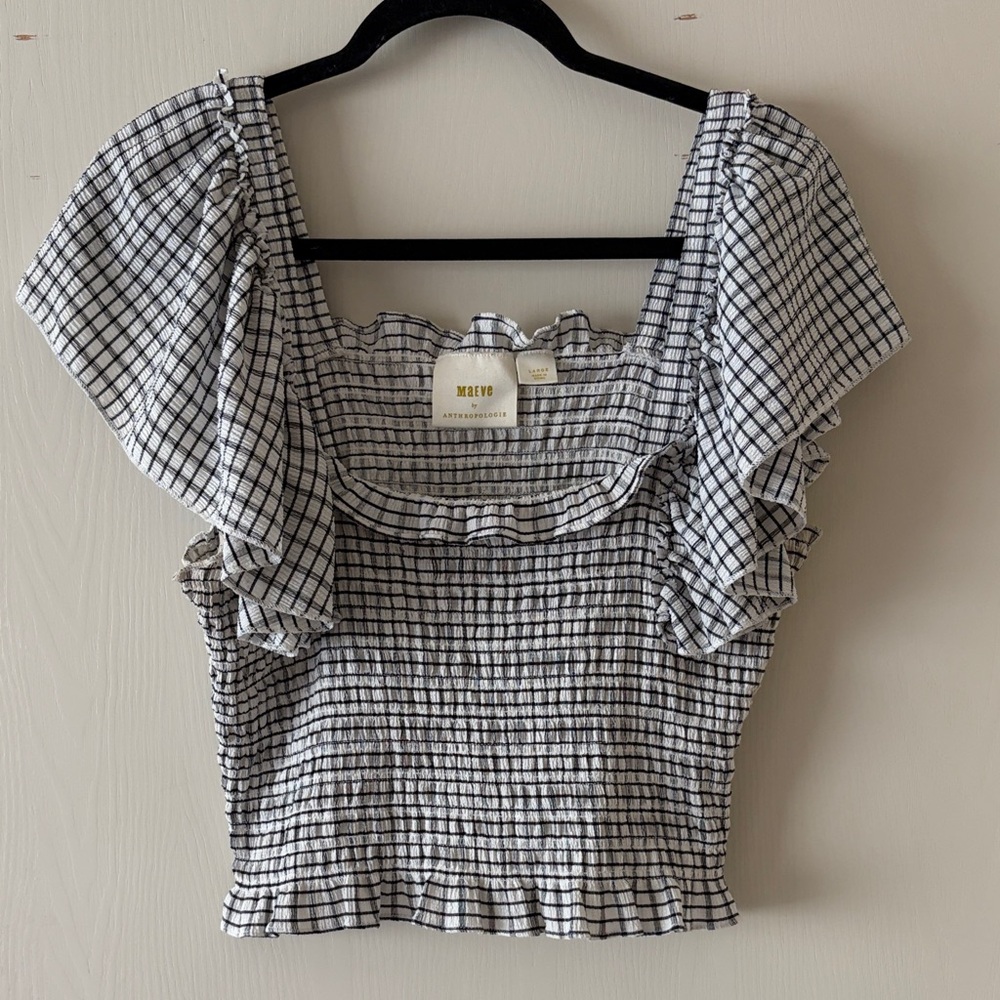 Maeve Black and White Checkered Women's Top | size l
